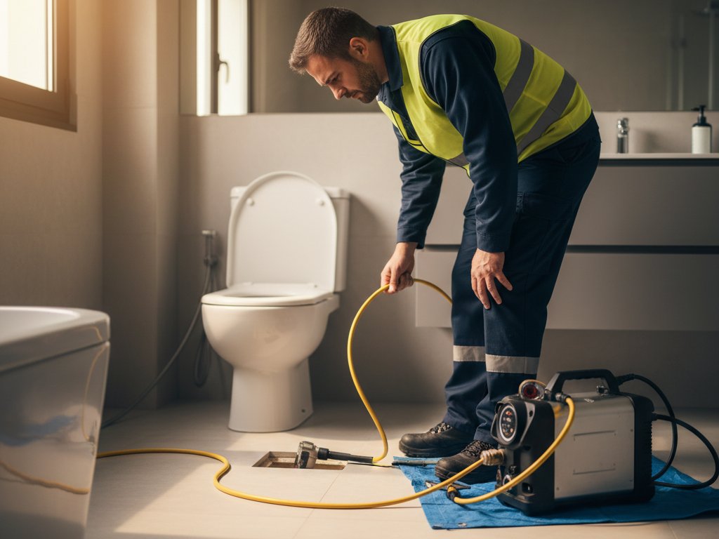 Técnico de Tarraembussos resolviendo un desatasco urgente en un baño